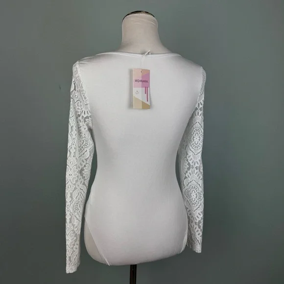 White Lace Sheer Bodysuit - Picture 5 of 7